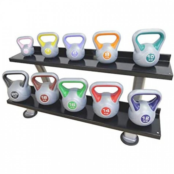 Kettlebell-Ablage mit 11 x Kettlebells in Kunststoffummantelung 2 -20 kg