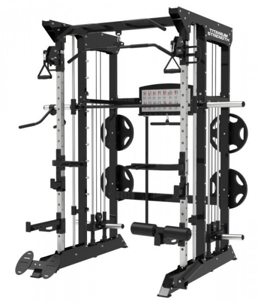 Titanium Strength Black Series B100 Krafstation: Smith Maschine, Multipower, Dual Pulleys und Rack